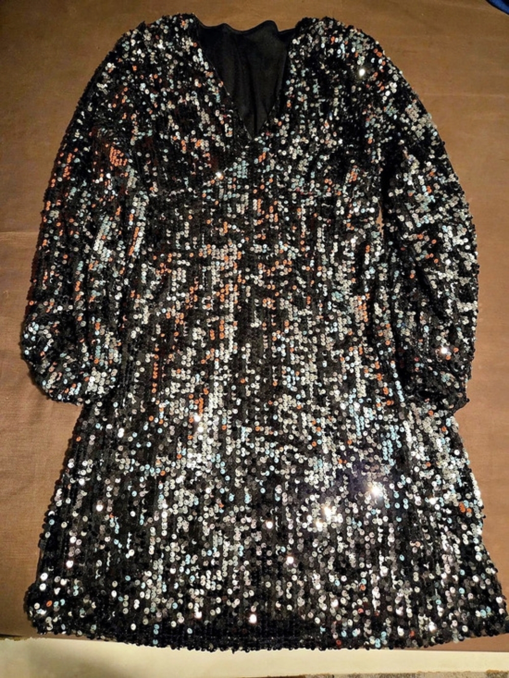 Sequin Mini Dress in Black & Multicolor Like New